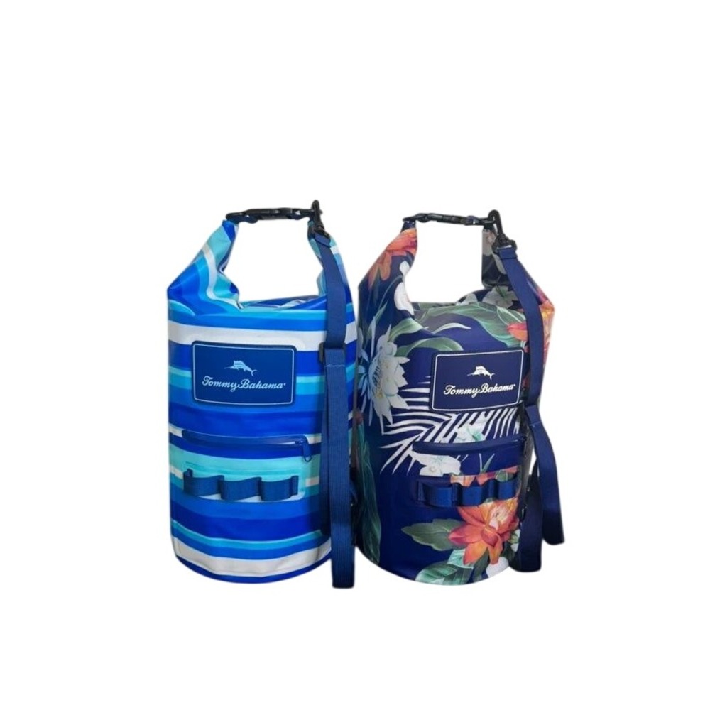 NWT Tommy Bahama 2 Pack 20K Dry Bags Floral & Blue Stripe Roll Top Beach Bags